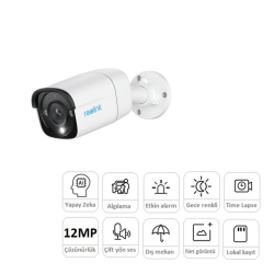 Reolink P340 12Mp 4Mm &Ccedil;Ift Y&Ouml;N Ses Gece Renkli Ip67 Bullet Kamera